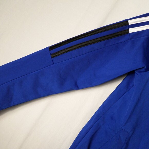 Adidas Royal Blue White Black Stripe Zip Front Tricot Boys Active Warm Up Med - Picture 5 of 13